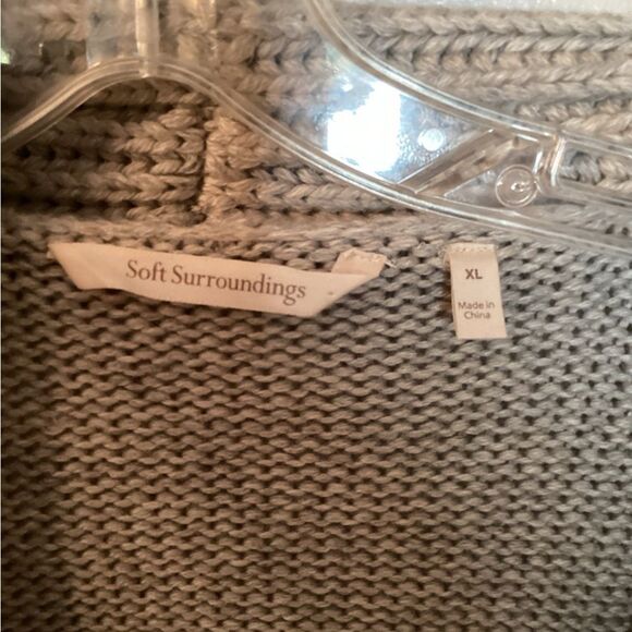 SOFT SURROUNDINGS SIZE XL GREY COUNTRY WEEKEND LEATHER BELTED CARDIGAN SWEATER - Picture 7 of 8